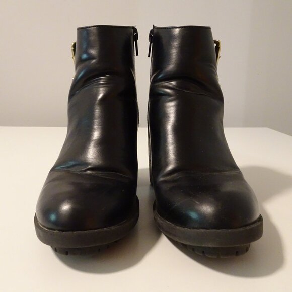 Zara Gold Buckle Detail Ankle Block-heeled Ankle Booties | Black | Size 36 - Picture 11 of 12